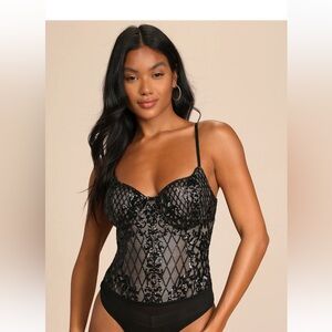 NWT Lulu's Black Sequin Lace Bodysuit